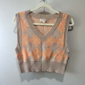 No Comment NY-LA Argyle Cropped Sweater Vest, Sz L